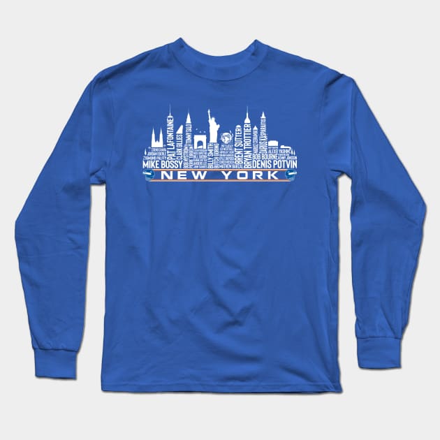 New York Hockey Team All Time Legends, New York City Skyline Long Sleeve T-Shirt by Legend Skyline